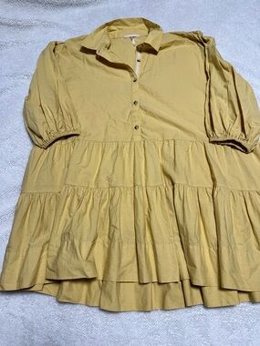 Yellow mustard Tiered Button-Front Tunic Dress